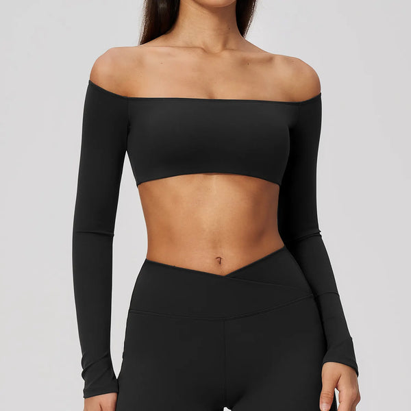 Spark Women's Off-the-shoulder Long Sleeve Yoga Crop Top ZC2588