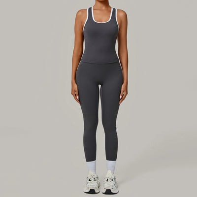 SPARK Color Block Naked-feel Fit Yoga Fitness Two-piece Set TF7709