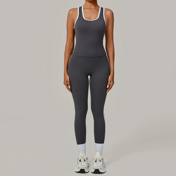 SPARK Color Block Naked-feel Fit Yoga Fitness Two-piece Set TF7709