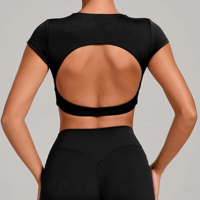 SPARK Women's Hollow Back Crop Yoga Short-Sleeve QS2590