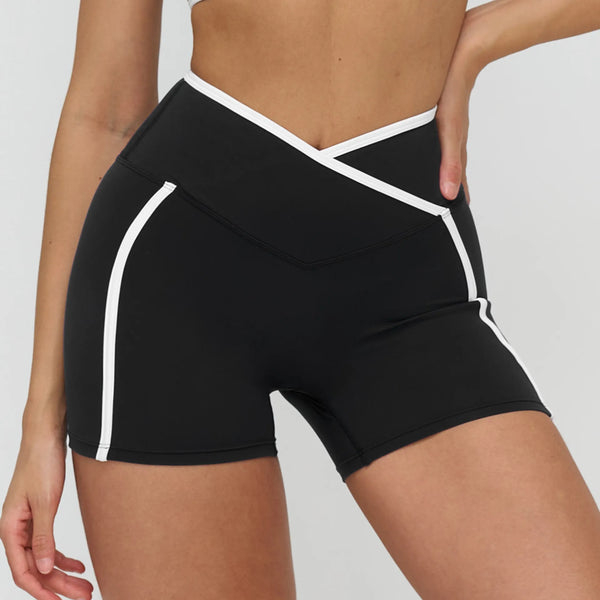 SPARK Contrasting Color Cross Waist Yoga Shorts ZC9528