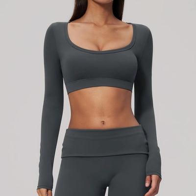SPARK Women's U-Neck Long-Sleeve Crop Yoga Top ZC9599