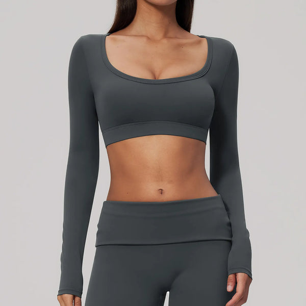 SPARK Women's U-Neck Long-Sleeve Crop Yoga Top ZC9599