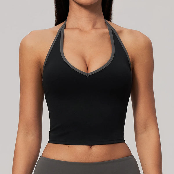 SPARK Color-block V-neck Halter Yoga Tank Top ZC9639