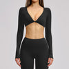 SPARK Casual Yoga Long Sleeve V-Neck Fashion Cropped Sport Top ZC4201