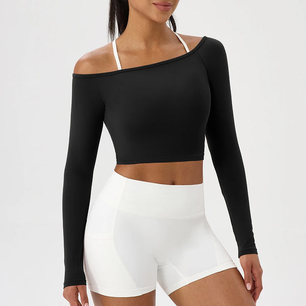 SPARK Sexy Long-sleeved Off-shoulder Yoga Top YEL52566