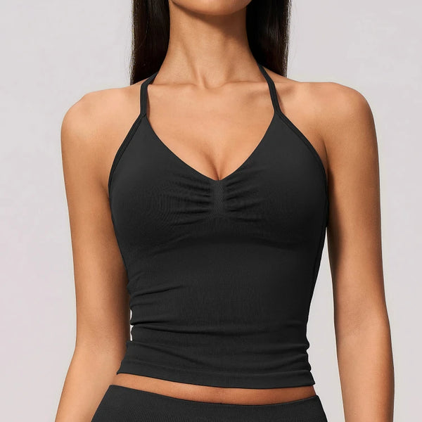 SPARK Seamless Halter V-Neck Open-Back Tank Top ZC4535