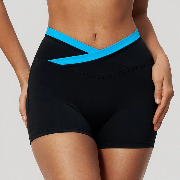 SPARK New Color-Block Cross Waist Yoga Athletic Shorts ZC2578