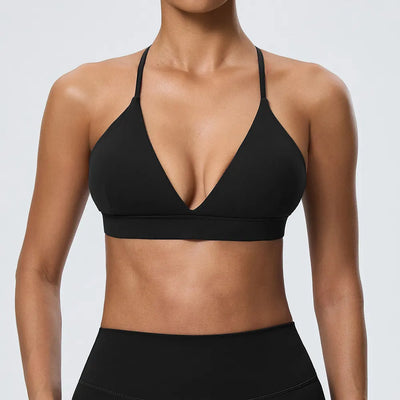 SPARK Women's Deep V Neck Crossover Yoga Sports Bra YEL52736