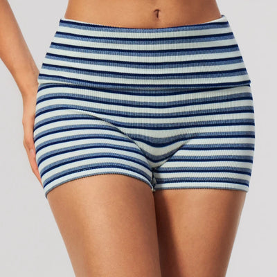 SPARK Women's Striped Fold-Over Waist Yoga Shorts ZC4556