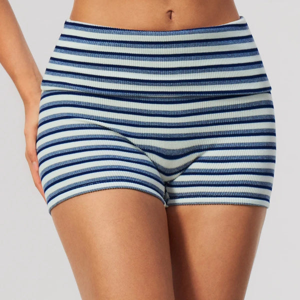 SPARK Women's Striped Fold-Over Waist Yoga Shorts ZC4556