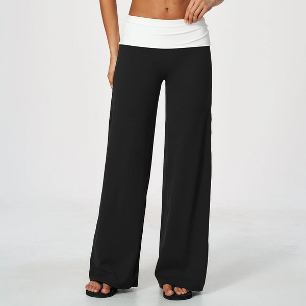 SPARK Women’s Color Block Fold-Over Waist Wide Leg Yoga Pants ZC9666