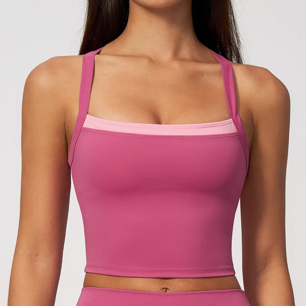 SPARK Women’s 2-in-1 Color Block Cross Back Yoga Tank Top ZC6116