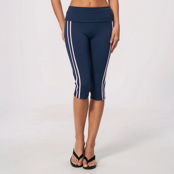 SPARK Women's Contrast Color Foldable Waist Capris Pants For Women ZC3588