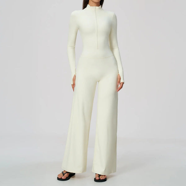 SPARK Women’s Half-Zip Long Sleeve Yoga Jumpsuit | Wide-Leg Workout One-Piece ZC5114