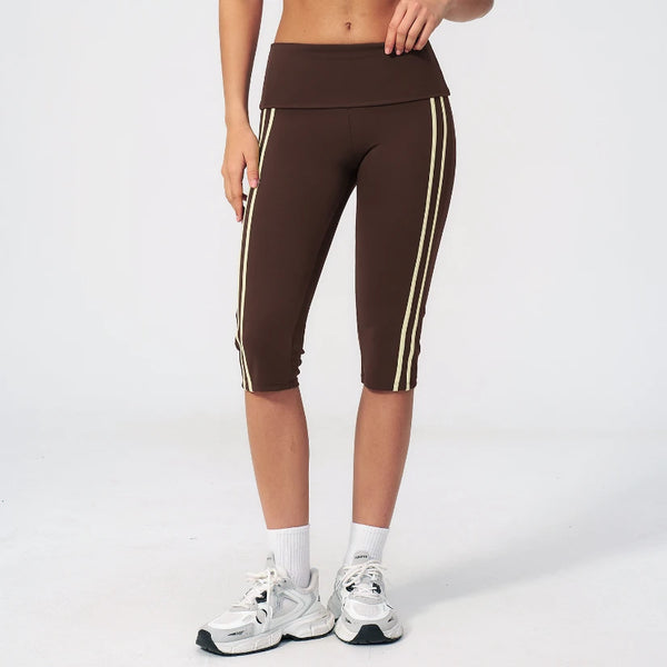 SPARK Women's Contrast Color Foldable Waist Capris Pants For Women ZC3588