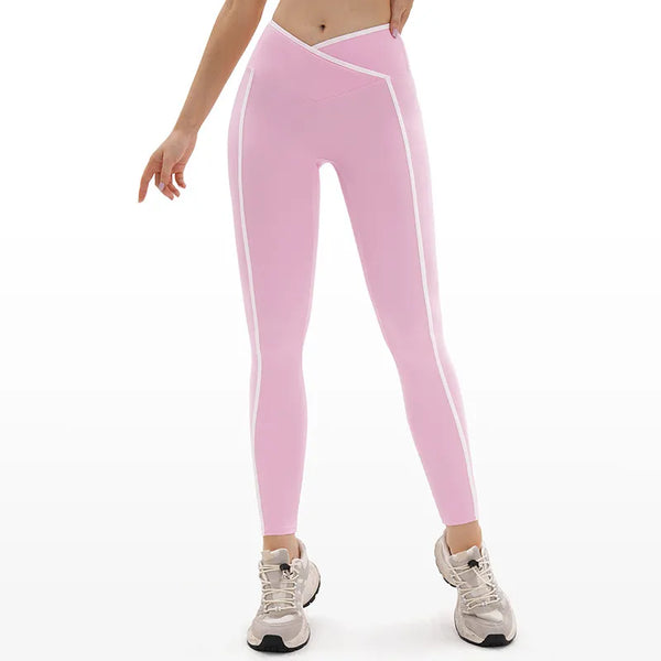SPARK Contrasting Color Cross Waist Yoga Leggings ZC9528