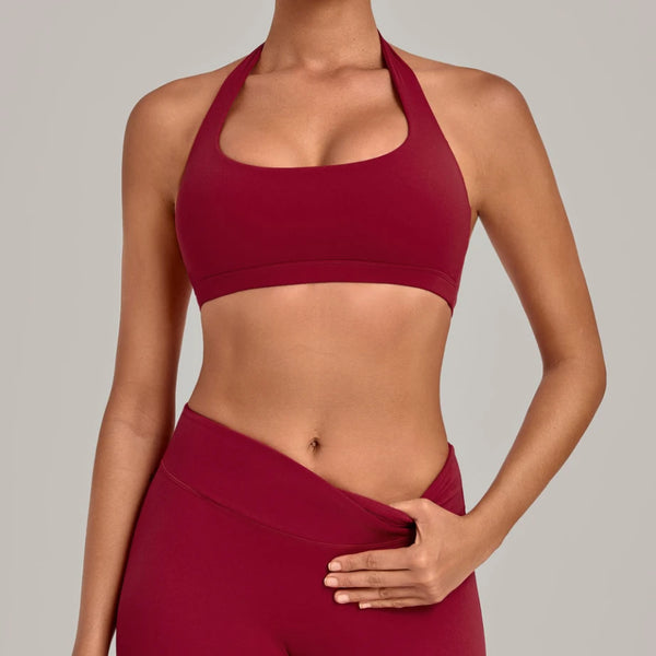 SPARK Women's Bare-feel Halter Neck Open Back Yoga Workout Bra QS5423