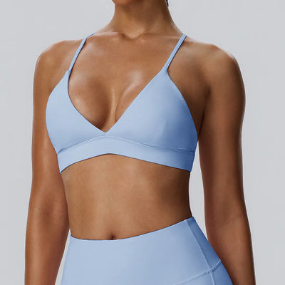 SPARK Women's Deep V Neck Crossover Yoga Sports Bra YEL52736