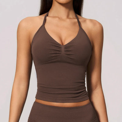 SPARK Seamless Halter V-Neck Open-Back Tank Top ZC4535
