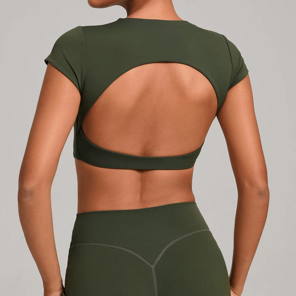 SPARK Women's Hollow Back Crop Yoga Short-Sleeve QS2590