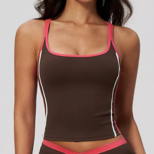 SPARK Women’s Color-Block Crossover Backless Workout Tank Top ZC2578