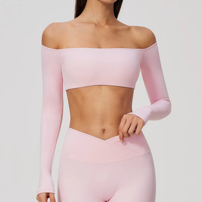 Spark Women's Off-the-shoulder Long Sleeve Yoga Crop Top ZC2588
