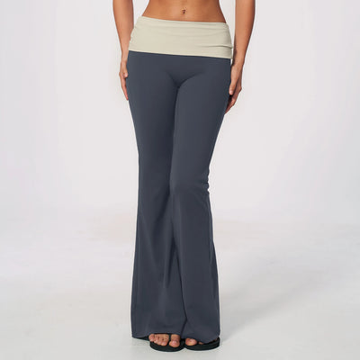 SPARK Women's Contrast Color Fold-Over Waist Yoga Flare Pants ZC2570