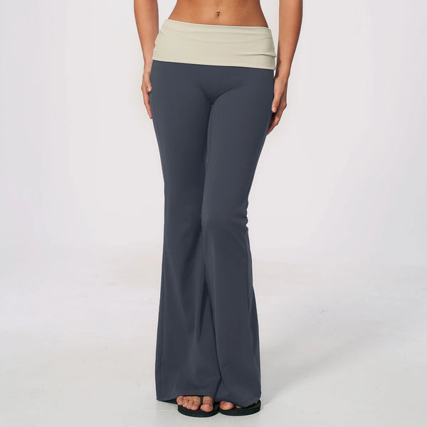 SPARK Women's Contrast Color Fold-Over Waist Yoga Flare Pants ZC2570
