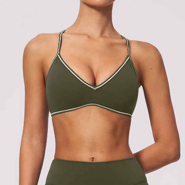 SPARK Women's Color-Block V-neck Halter Yoga Bra ZC9615