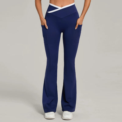 SPARK Color Block Cross Waist Yoga Flared Pants TF25129