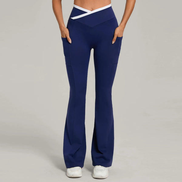 SPARK Color Block Cross Waist Yoga Flared Pants TF25129