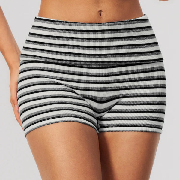 SPARK Women's Striped Fold-Over Waist Yoga Shorts ZC4556