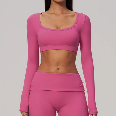 SPARK Women's U-Neck Long-Sleeve Crop Yoga Top ZC9599