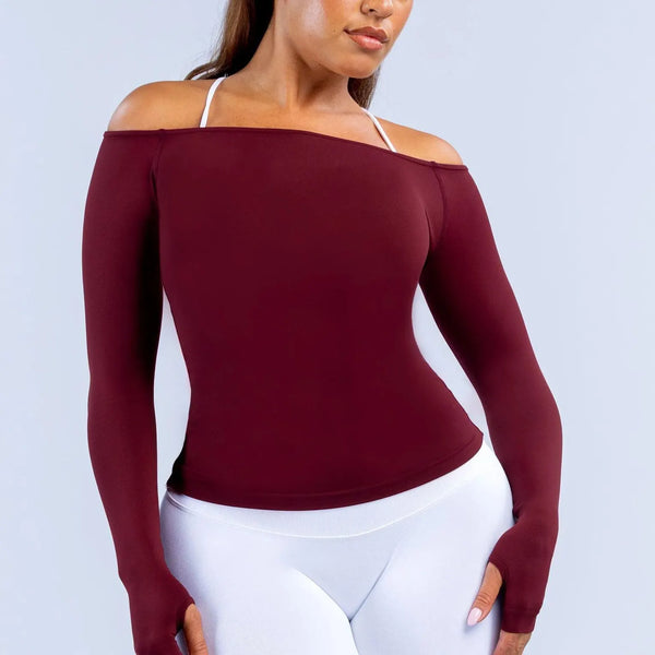 SPARK Seamless Off-the-Shoulder Long Sleeve Yoga Top | High-Stretch Workout Shirt OD6482