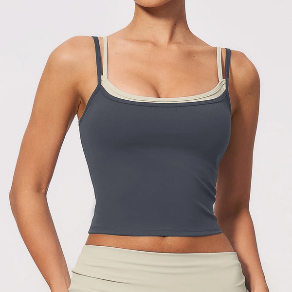 SPARK Women's Contrast Color Fake Two-Layer Yoga Tank Top ZC2570