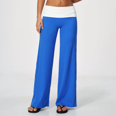 SPARK Women’s Color Block Fold-Over Waist Wide Leg Yoga Pants ZC9666