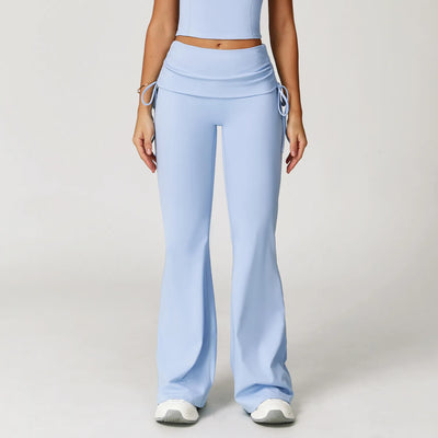SPARK Folded Waist Yoga Flared Pants with Drawstring ZC3055