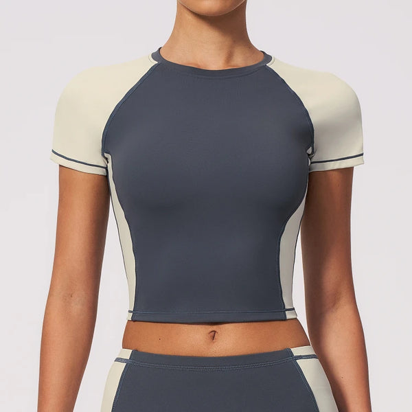 SPARK Color Block Yoga Quick Dry Fitted Short Sleeve ZC2567
