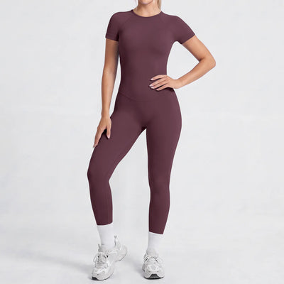 SPARK Women's Seamless Short Sleeve Open Back Yoga Jumpsuit RXW3003