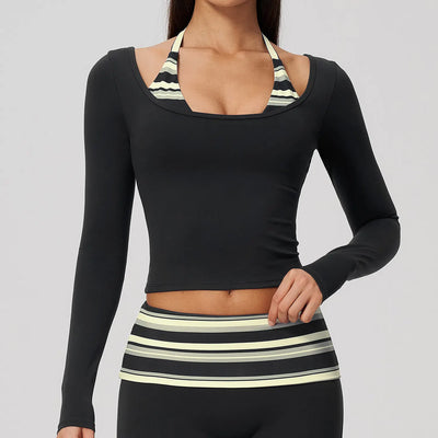 SPARK Women’s Color Block Stripe Yoga Long Sleeve Top ZC4549
