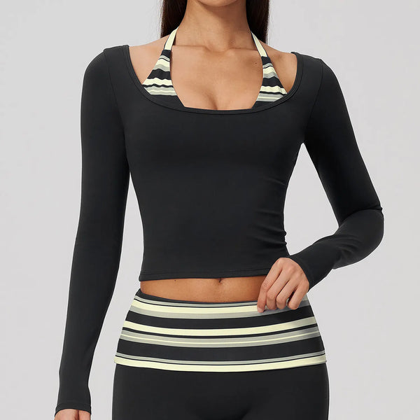 SPARK Women’s Color Block Stripe Yoga Long Sleeve Top ZC4549
