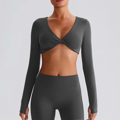 SPARK Twist Deep V Workout Cropped Top LQ8019