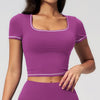 SPARK Contrast Color Square Neck Slim Yoga Workout Short Sleeve ZC2036