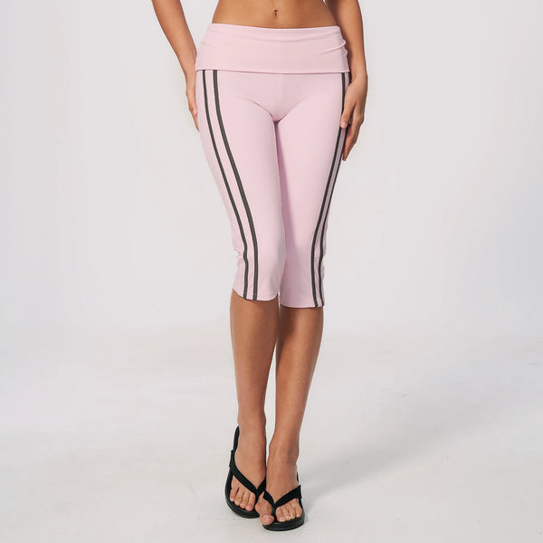 SPARK Women's Contrast Color Foldable Waist Capris Pants For Women ZC3588