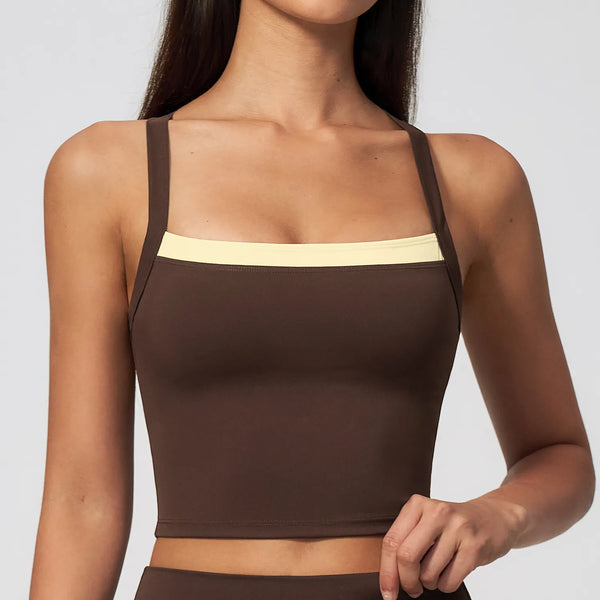 SPARK Women’s 2-in-1 Color Block Cross Back Yoga Tank Top ZC6116