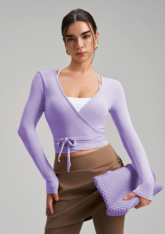SPARK Chic Long Sleeve Wrap Tie Yoga Top RQ7418