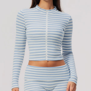 SPARK Women's New Slim-Fit Cropped Striped Fitness Jacket ZC4556