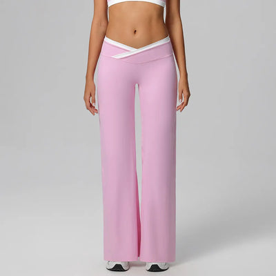 SPARK Contrast Color Crossover Waist Yoga Flare Pants CT2190