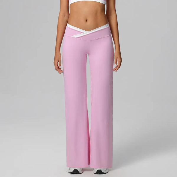 SPARK Contrast Color Crossover Waist Yoga Flare Pants CT2190